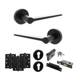 Senza Pari Laviano Door Handle Pack (Euro Lock Set - 3" CE Sashlock, 4" Fire Rated Hinges x3) - Matt Black