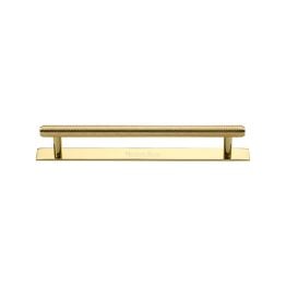 Heritage Brass Cabinet Pull Knurled Design with Plate 128mm CTC Polished Brass Finish