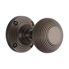 Heritage Brass Mortice Knob on Rose Reeded Design Matt Bronze finish