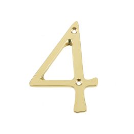 Jedo 75mm Screw Fix Numerals Polished Brass No. 4 - By Frelan Hardware - JN-4