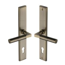 Heritage Brass Multi-Point Door Handle Lever Lock Bauhaus LH Design Antique Brass finish