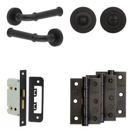 Complete Classic Door Handle Pack - Bathroom - Black - By Frelan Hardware - JE-A5B3-MB