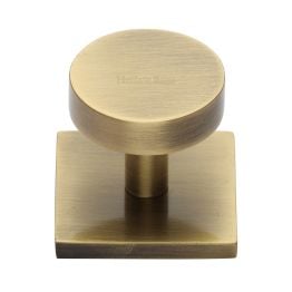 Heritage Brass Cabinet Knob Disc Design with Square Backplate 32mm Antique Brass finish