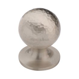 Heritage Brass Cabinet Knob Ball Hammered Design 32mm Satin Nickel finish