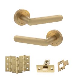 STATUS Carolina Door Handle Pack (Latch Set - 3" CE Latch, 3" Fire Rated Hinges x3) - Satin Brass
