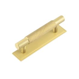 Hoxton Taplow Cabinet Handles 96mm Ctrs Stepped Backplate Satin Brass - By Frelan Hardware - HOX-2050SB-6050SB