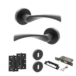 STATUS Colorado Door Handle Pack (3 Lever Lock Set - 2.5" CE Sashlock, 4" Slim Knuckle Hinges x2) - Matt Black