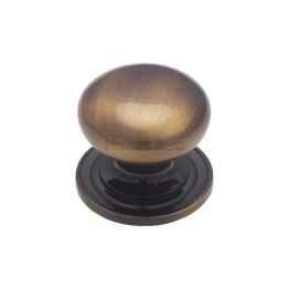 Heritage Brass Cabinet Knob Victorian Round Design with base 25mm Antique Brass finish