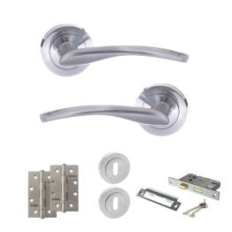 STATUS Arizona Door Handle Pack (3 Lever Lock Set - 2.5" CE Sashlock, 4" Slim Knuckle Hinges x2) - Satin Chrome