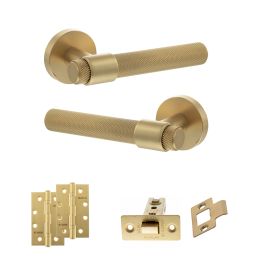 Senza Pari Andretta Door Handle Pack (Latch Set - 2.5" CE Latch, 4" Slim Knuckle Hinges x2) - Satin Brass