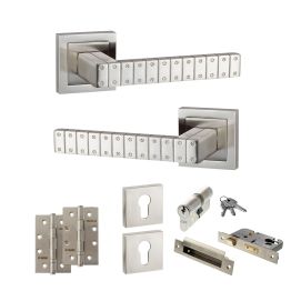 Senza Pari Bianca Door Handle Pack (Euro Lock Set - 2.5" CE Sashlock, 4" Slim Knuckle Hinges x2) - Satin Nickel