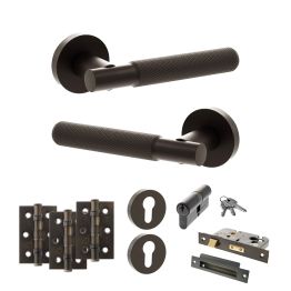 Senza Pari Rosarno Door Handle Pack (Euro Lock Set - 2.5" CE Sashlock, 3" Fire Rated Hinges x3) - Urban Dark Bronze