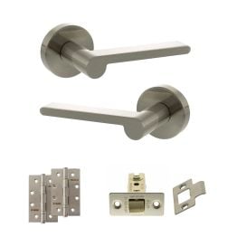 Senza Pari Darrio Door Handle Pack (Latch Set - 3" CE Latch, 4" Slim Knuckle Hinges x2) - Satin Nickel
