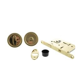 AGB Round Flush Handle Sliding Door Bathroom Lock Set - Polished Brass