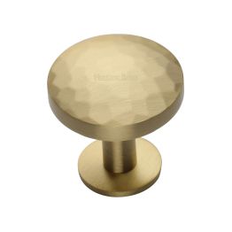 Heritage Brass Cabinet Knob Round Hammered Design with Rose 32mm Satin Brass finish
