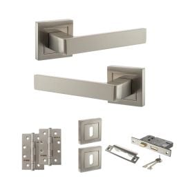 STATUS Montana Door Handle Pack (3 Lever Lock Set - 2.5" CE Sashlock, 4" Slim Knuckle Hinges x2) - Satin Nickel