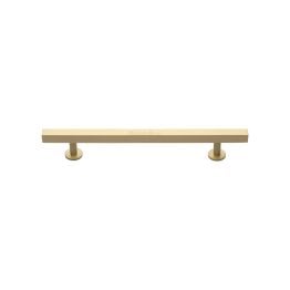 Heritage Brass Cabinet Pull Square Design with Footings 128mm CTC Satin Brass finish