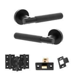 Senza Pari Rosarno Door Handle Pack (Latch Set - 3" CE Latch, 3" Fire Rated Hinges x3) - Matt Black