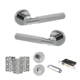 Senza Pari Rosarno Door Handle Pack (Bathroom Set - 2.5" CE Bathroom Lock, 3" Fire Rated Hinges x3) - Polished Chrome