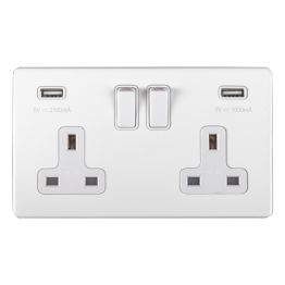 Eurolite Concealed 3mm 2 Gang USB Socket White
