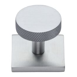 Heritage Brass Cabinet Knob Disc Knurled Design with Square Backplate 32mm Satin Chrome finish