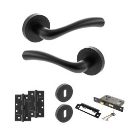 STATUS Texas Door Handle Pack (3 Lever Lock Set - 3" CE Sashlock, 4" Slim Knuckle Hinges x2) - Matt Black