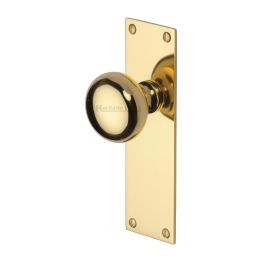 Heritage Brass Mortice Knob on Latch Plate Balmoral Design Polished Brass finish