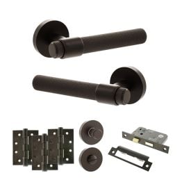 Senza Pari Andretta Door Handle Pack (Bathroom Set - 2.5" CE Bathroom Lock, 4" Fire Rated Hinges x3) - Urban Dark Bronze
