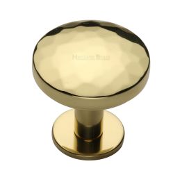 Heritage Brass Cabinet Knob Round Hammered Design with Rose 38mm Polished Brass finish