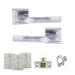 STATUS Kansas Door Handle Pack (Latch Set - 3" CE Latch, 4" Fire Rated Hinges x3) - Satin Chrome