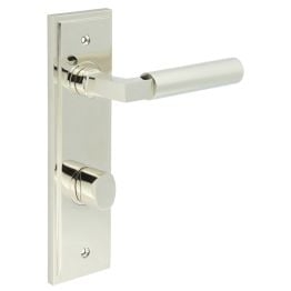 Westminster Door Handle Din Bathroom Backplate Polished Nickel & Turn & Release - By Frelan Hardware - BUR-30PN-456PN-81PN