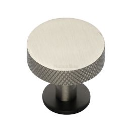 Heritage Brass Cabinet Knob Knurled Disc Design with Rose 32mm Matt Bronze/Satin Nickel finish