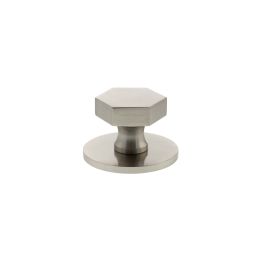 Millhouse Brass Pennington Hexagonal Cabinet Knob Handle on Backplate - Satin Nickel