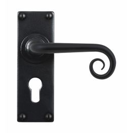Curl Lever Handle on Backplate (Euro Lock) - Flat Black