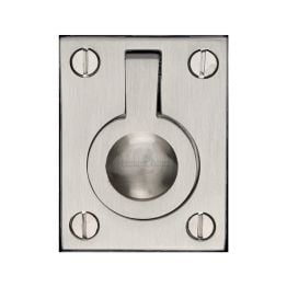 Heritage Brass Cabinet Pull Flush Ring Design 38mm Satin Nickel finish
