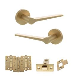 Senza Pari Laviano Door Handle Pack (Latch Set - 2.5" CE Latch, 4" Fire Rated Hinges x3) - Satin Brass