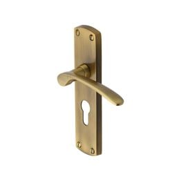 Heritage Brass Door Handle for Euro Profile Plate Diplomat Design Antique Brass finish