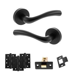 STATUS Texas Door Handle Pack (Latch Set - 3" CE Latch, 4" Fire Rated Hinges x3) - Matt Black