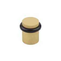 Burlington Knurled Floor Mounted Doorstops 40mm Dia Satin Brass - By Frelan Hardware - BUR964SB