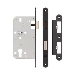 72mm Black Din Euro Sashlock Radiused 60mm Backset - By Frelan Hardware - JL-DS60RMB