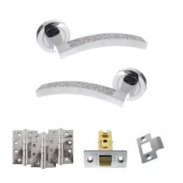 Senza Pari Crystal Door Handle Pack (Latch Set - 3" CE Latch, 4" Fire Rated Hinges x3) - Polished Chrome
