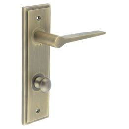 Knightsbridge Door Handle Din Bathroom Backplate Antique Brass & Turn & Release - By Frelan Hardware - BUR-20AB-456AB-80AB