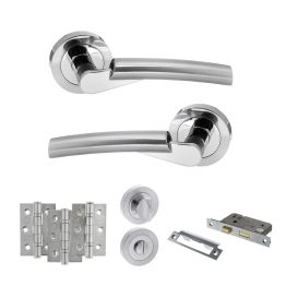 STATUS Florida Door Handle Pack (Bathroom Set - 2.5" CE Bathroom Lock, 3" Fire Rated Hinges x3) - Satin Chrome/Polished Chrome