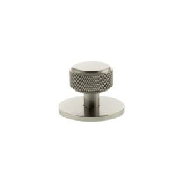 Millhouse Brass Eiffel Knurled Round Cabinet Knob Handle on Backplate - Satin Nickel