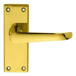 Victorian Ascot Lever On Short Latch Backplate - Polished Brass