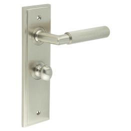 Piccadilly Door Handle Bathroom Backplate Satin Nickel & Turn & Release - By Frelan Hardware - BUR-40SN-453SN-80SN