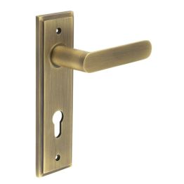 Kensington Door Handle Din Euro Backplate Antique Brass - By Frelan Hardware - BUR25KIT12