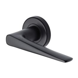 Sorrento Door Handle Lever Latch on Round Rose Amalfi Design Matt Black finish