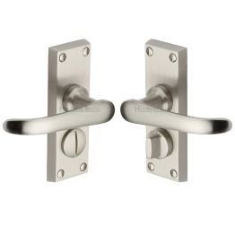 Heritage Brass Door Handle for Privacy Set Windsor Short Design Satin Nickel finish