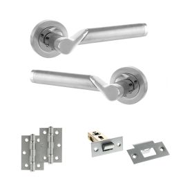 STATUS Hawaii Door Handle Pack (Latch Set - 2.5" Latch, 3" Hinges x2) - Satin Chrome/Polished Chrome